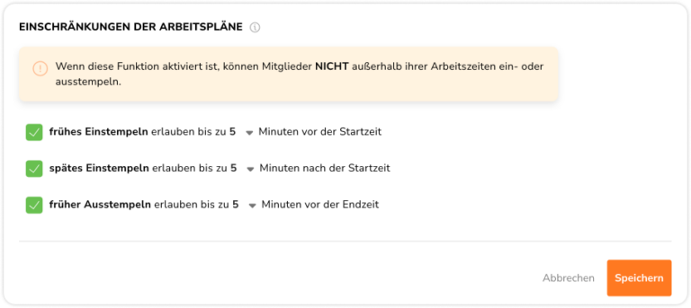 Time tracking policy settings – Work schedule restrictions